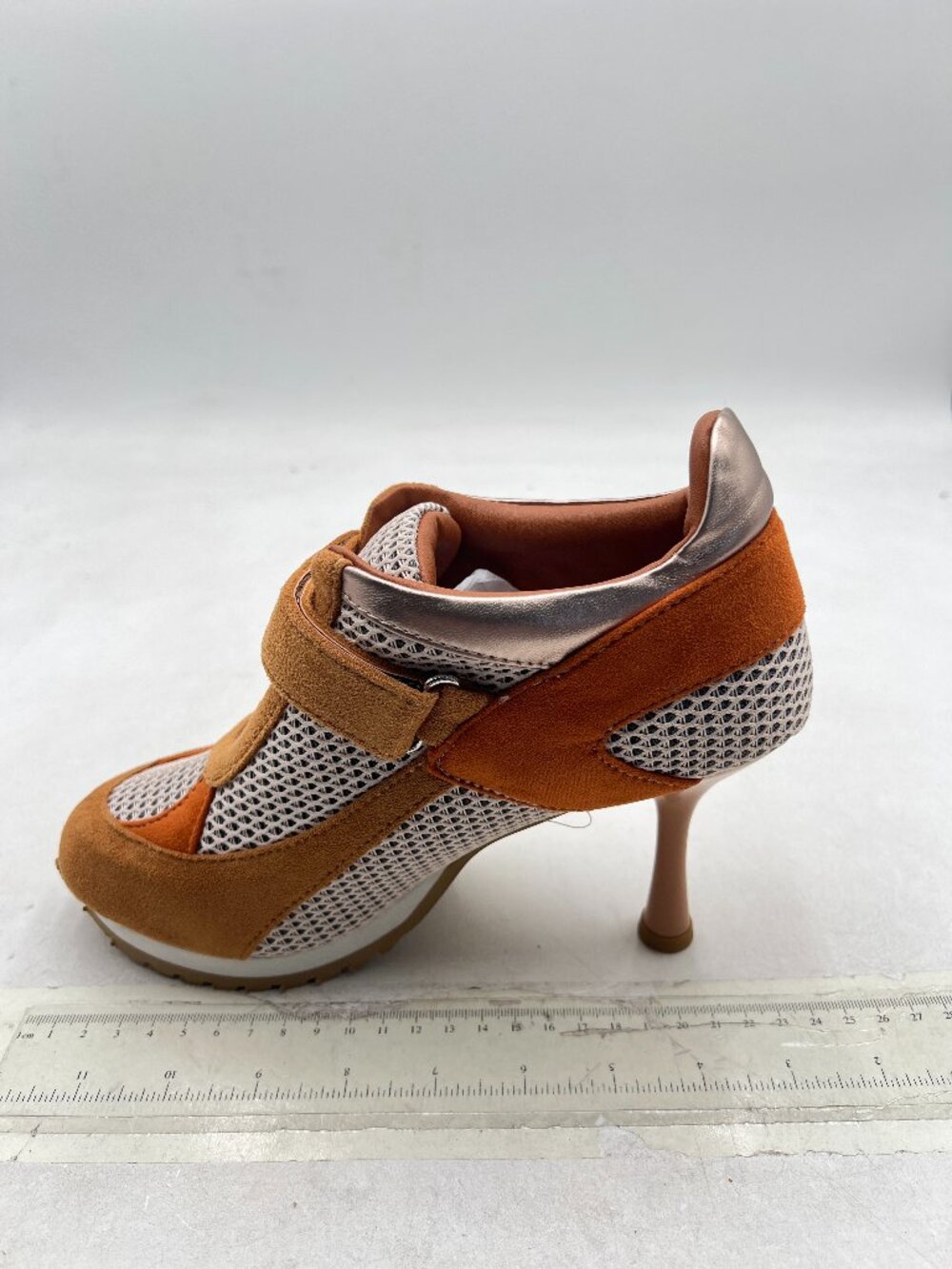 Brown Women's Beathable Mesh Sneaker Slip On High Heels Round Toe Stylish Pumps